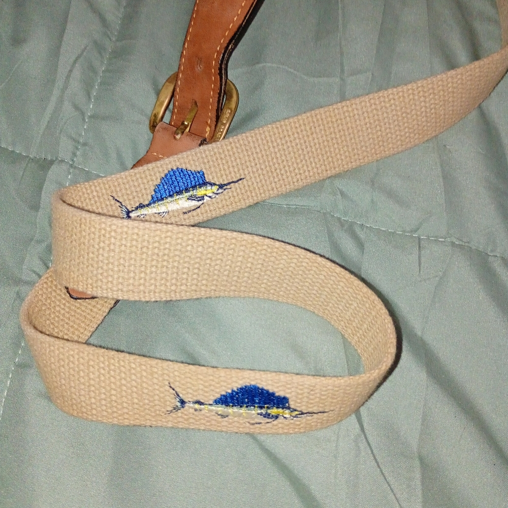 Tan Belt with Blue Marlin Embroidery